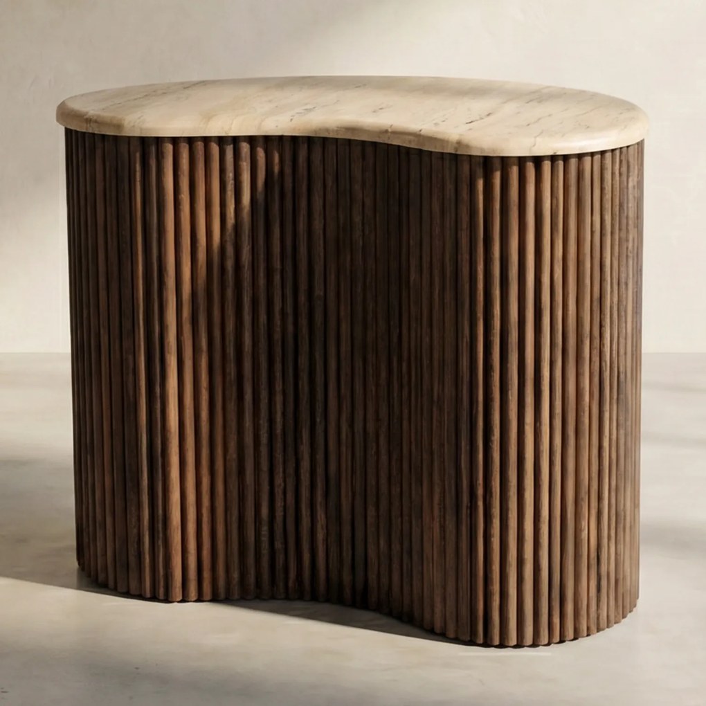 Bijzettafel Met Travertin Blad - 50 X 33cm.