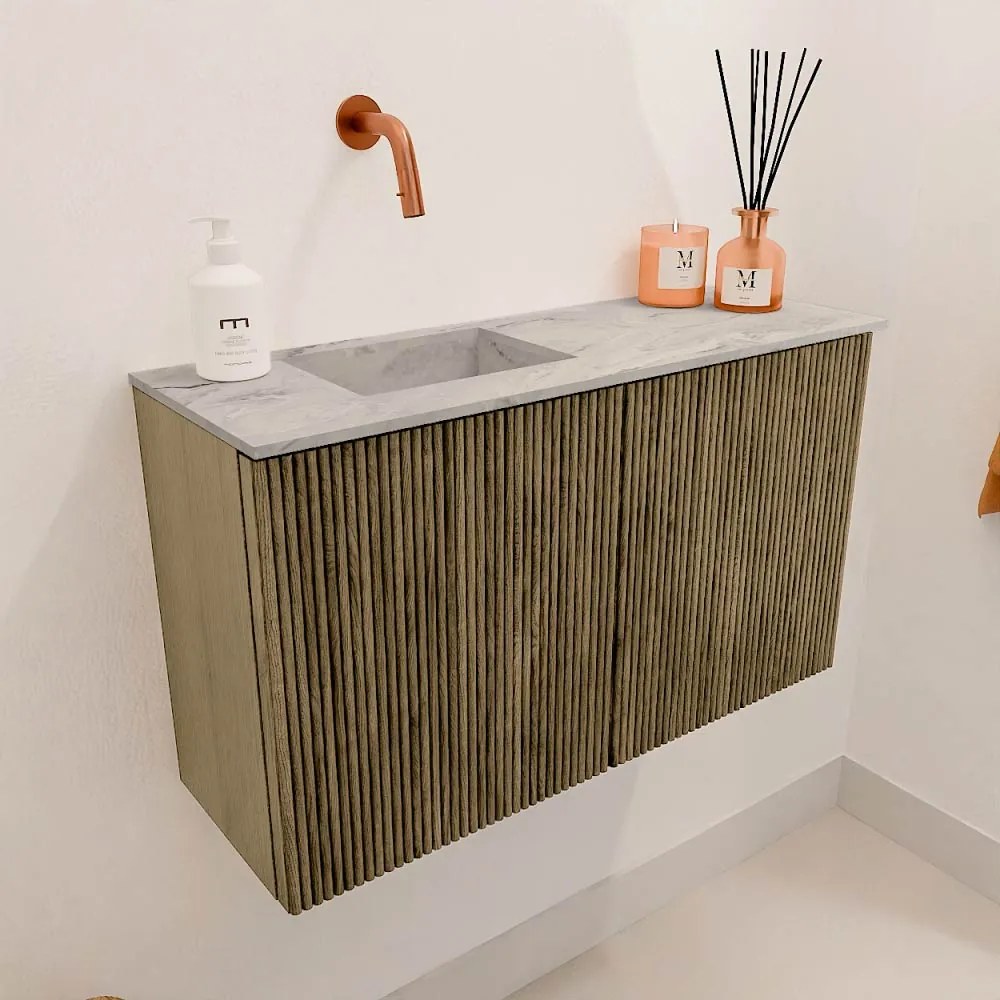 Mondiaz Joya DLux 70cm toiletmeubel dusk met wastafel faye links zonder kraangat glace