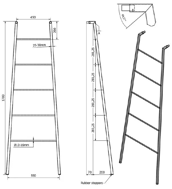 Sapho Industrial stalen ladder 55x170cm geborsteld rvs