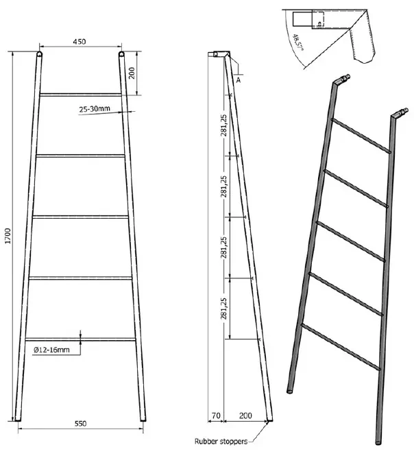 Sapho Industrial stalen ladder 55x170cm geborsteld rvs
