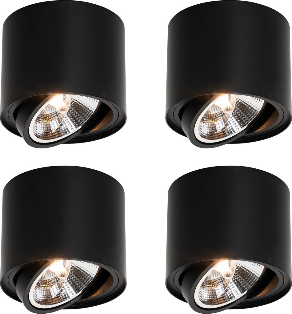 Set van 4 moderne plafondspots zwart draai- en kantelbaar AR111 - Rondoo Up