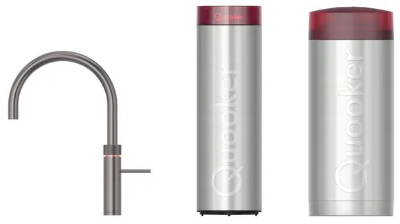 Quooker Fusion Round kokendwaterkraan - draaibare uitloop - Combi+ incl. Cube reservoir - Warm / kokend / bruisend / gefilterd water - Gunmetal 22+FRGME-CUBE