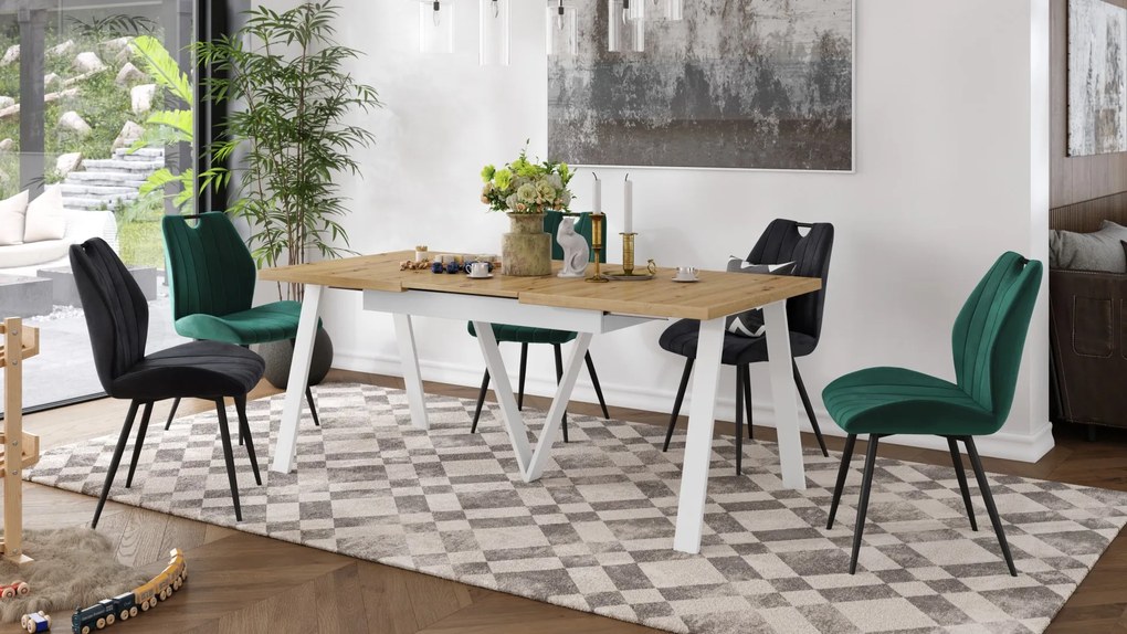 AVERY eik Artisan / onderkant wit - LOFT/INDUSTRIËLE TAFEL VOOR WOONKAMER / EETKAMER UITKLAPBAAR TOT 290 cm!