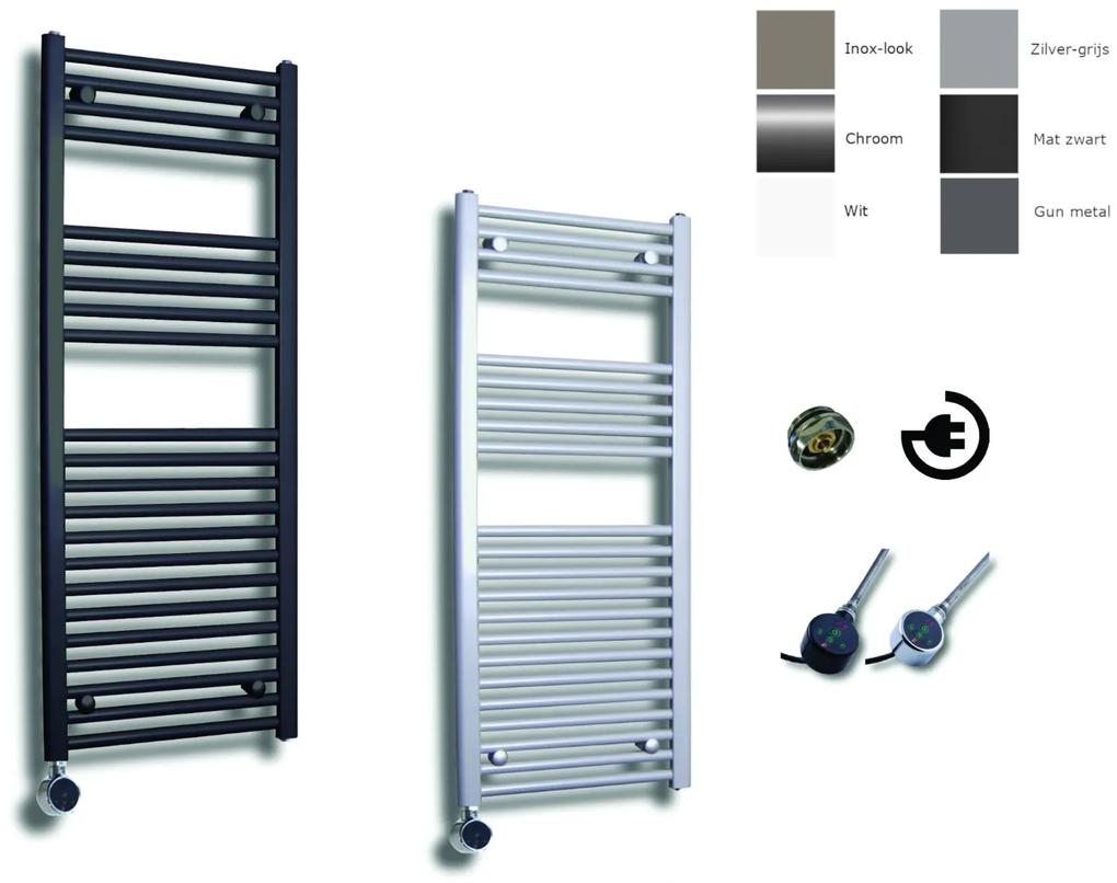 Sanicare elektrische design radiator 45x112cm inox-look met thermostaat rechts chroom