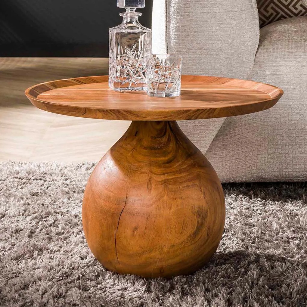Salontafel Met Bolvoet Acacia Hout - 60 X 60cm.