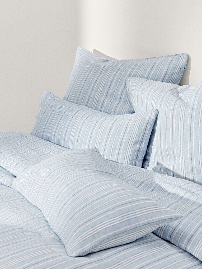 Gewassen linnen dekbedovertrek Telma met strepen