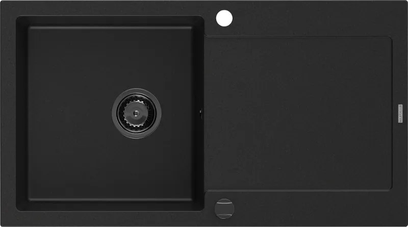 Mexen Leo granit gootsteen met 1 bak en afdruiprek 900 x 500 mm, zwart, zwarte sifon - 6501901010-77-B