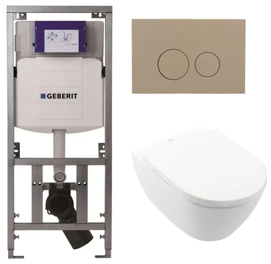 Villeroy Boch Subway 2.0 DirectFlush Toiletset - softclose - geberit reservoir - qeramiq bedieningsplaat taupe ronde knoppen - wit 0701131/ga26028/SW729014/SW729113/SW1102378