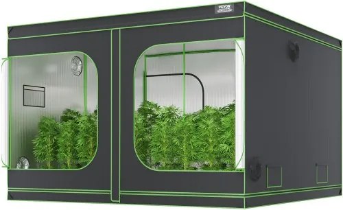 VEVOR Growbox 305 x 305 x 203 cm Kas gemaakt van 19 mm stalen frame en 600D Oxford-stof Kweektent Draagvermogen van 60 kg Kweekkast Geschikt voor 400 W kweeklamp Binnenkweektent