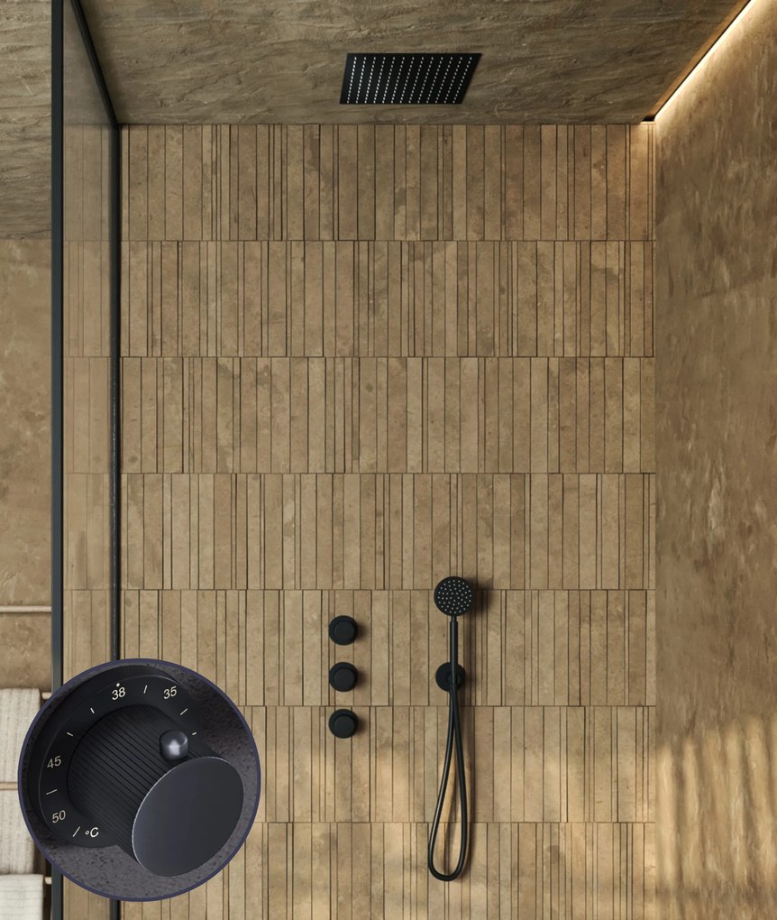 Saniclear Plus Stripes inbouw regendouche met inbouw douchekop 30x30cm zwart mat