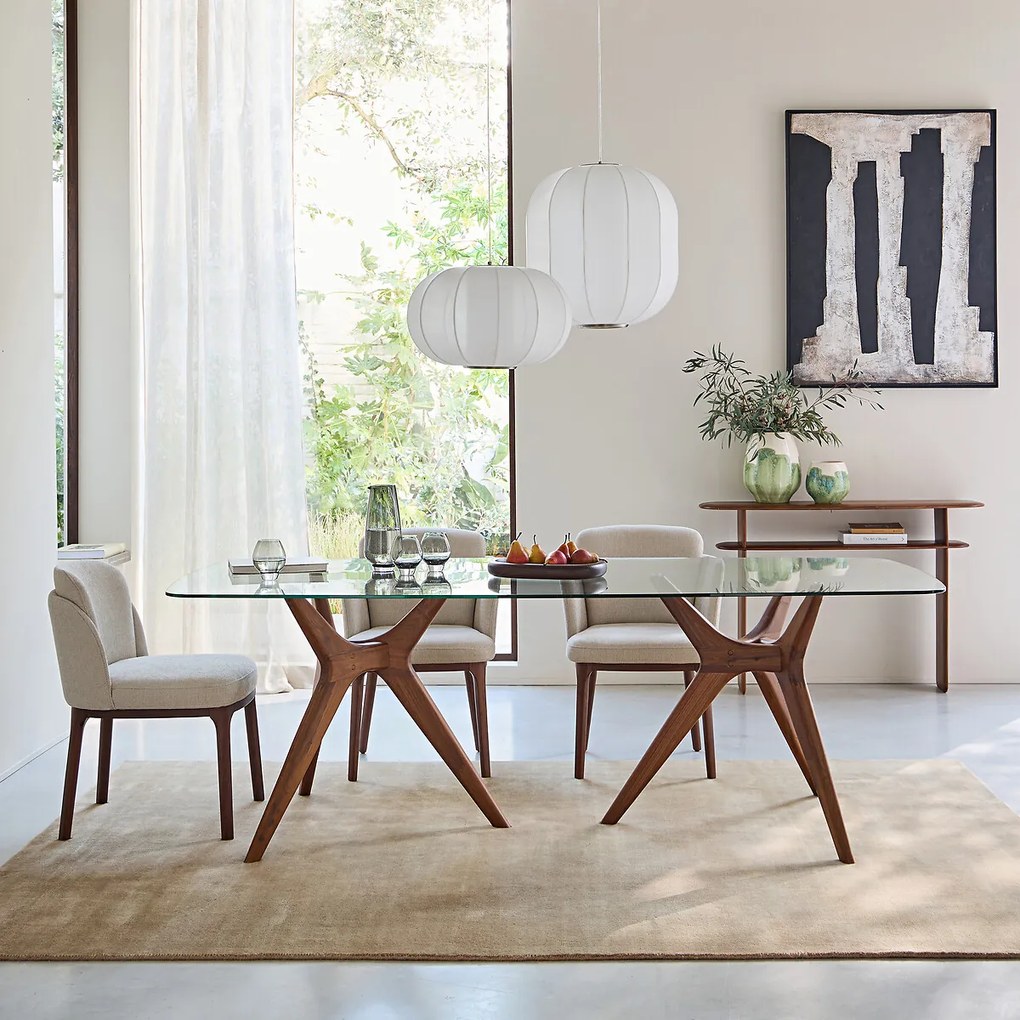 Rechthoekige tafel van glas en notenhout, Maricielo