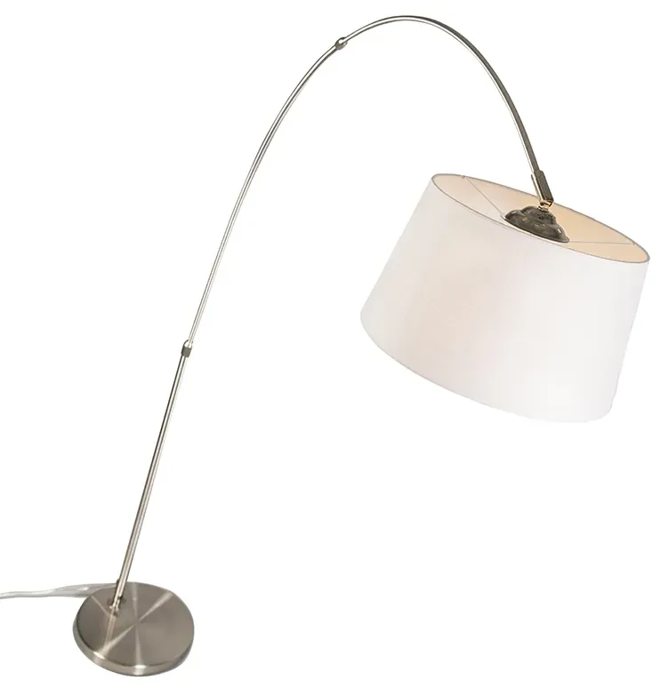 Moderne booglamp staal met witte stoffen kap - Arc Basic Modern E27 rond Binnenverlichting Lamp