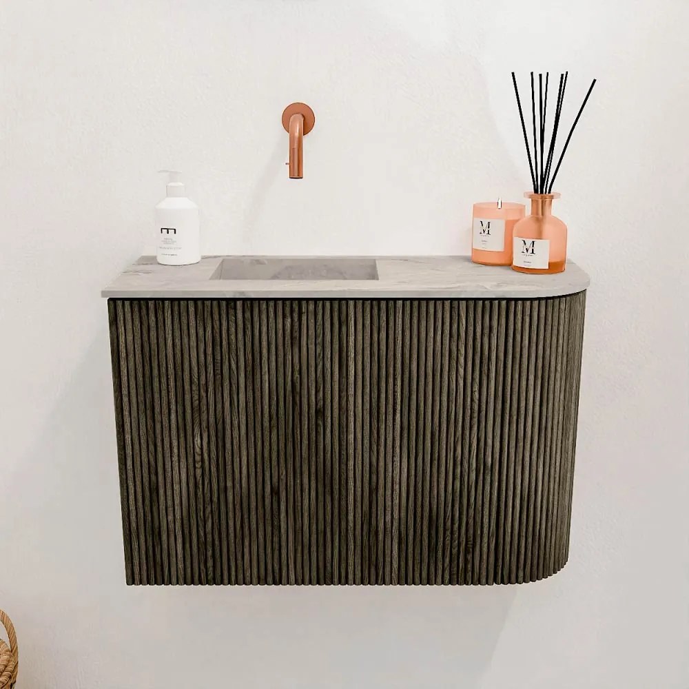 Mondiaz Joya DLux 60cm toiletmeubel ronding rechts shadow met wastafel faye links zonder kraangat glace