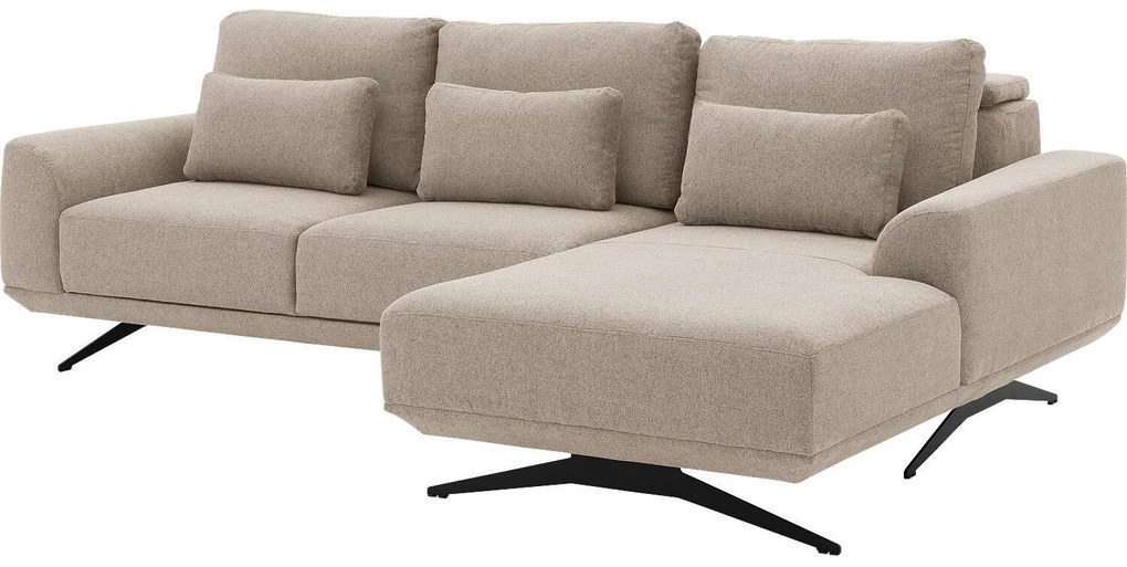 Goossens Excellent Bank Princess Met Elektrisch Uitschuifbaar Zitvlak beige, stof, 2,5-zits, elegant chic met chaise longue rechts