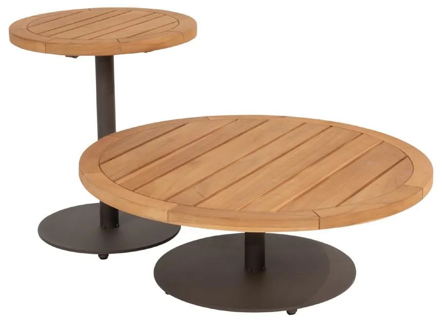 4 Seasons Outdoor Volta loungetafel terre met teak blad Ø 80 cm (H 30 cm) SALE Loungetafel bruin weerbestendig