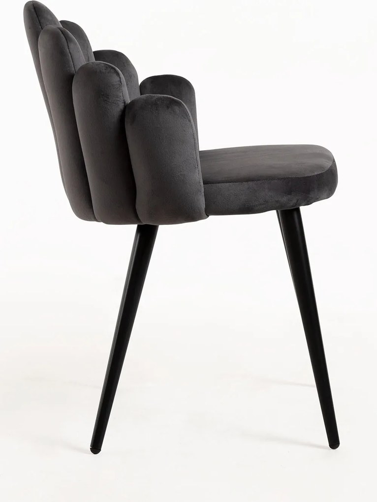 Set 4 Hand Fluwelen Stoelen Zwarte Poten