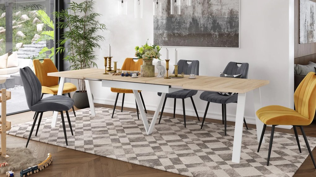 AVERY eik Sonoma / onderkant wit - LOFT/INDUSTRIËLE TAFEL VOOR WOONKAMER / EETKAMER UITKLAPBAAR TOT 290 cm!