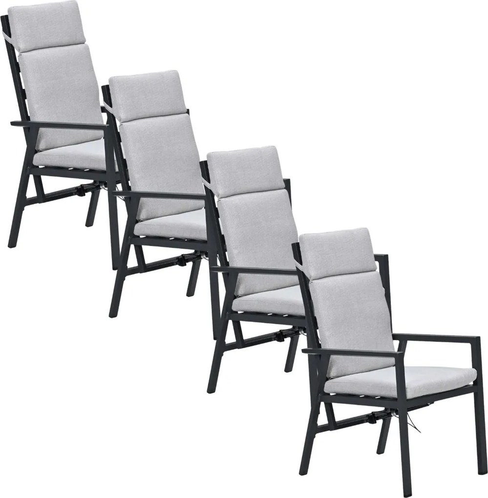 Garden Impressions Kasper tuinstoel verstelbaar donker grijs - 4 stuks