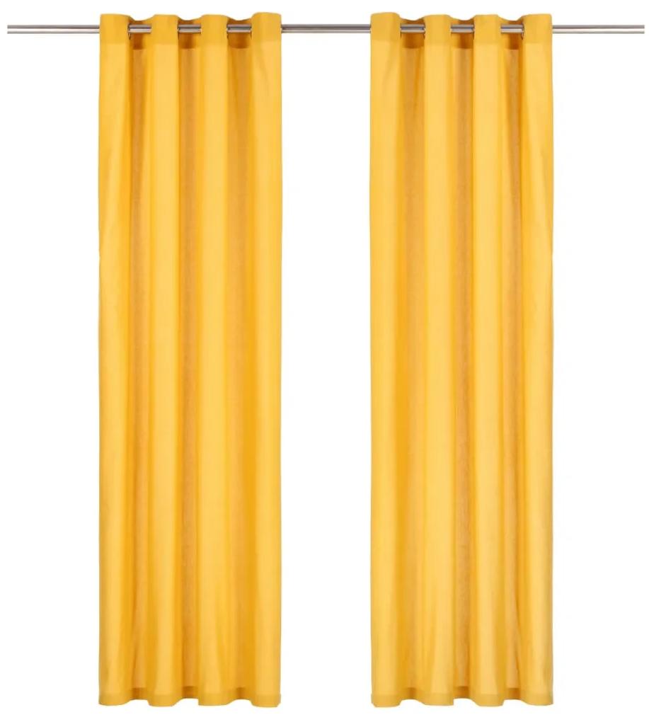 vidaXL Gordijnen met metalen ringen 2 st 140x245 cm katoen geel