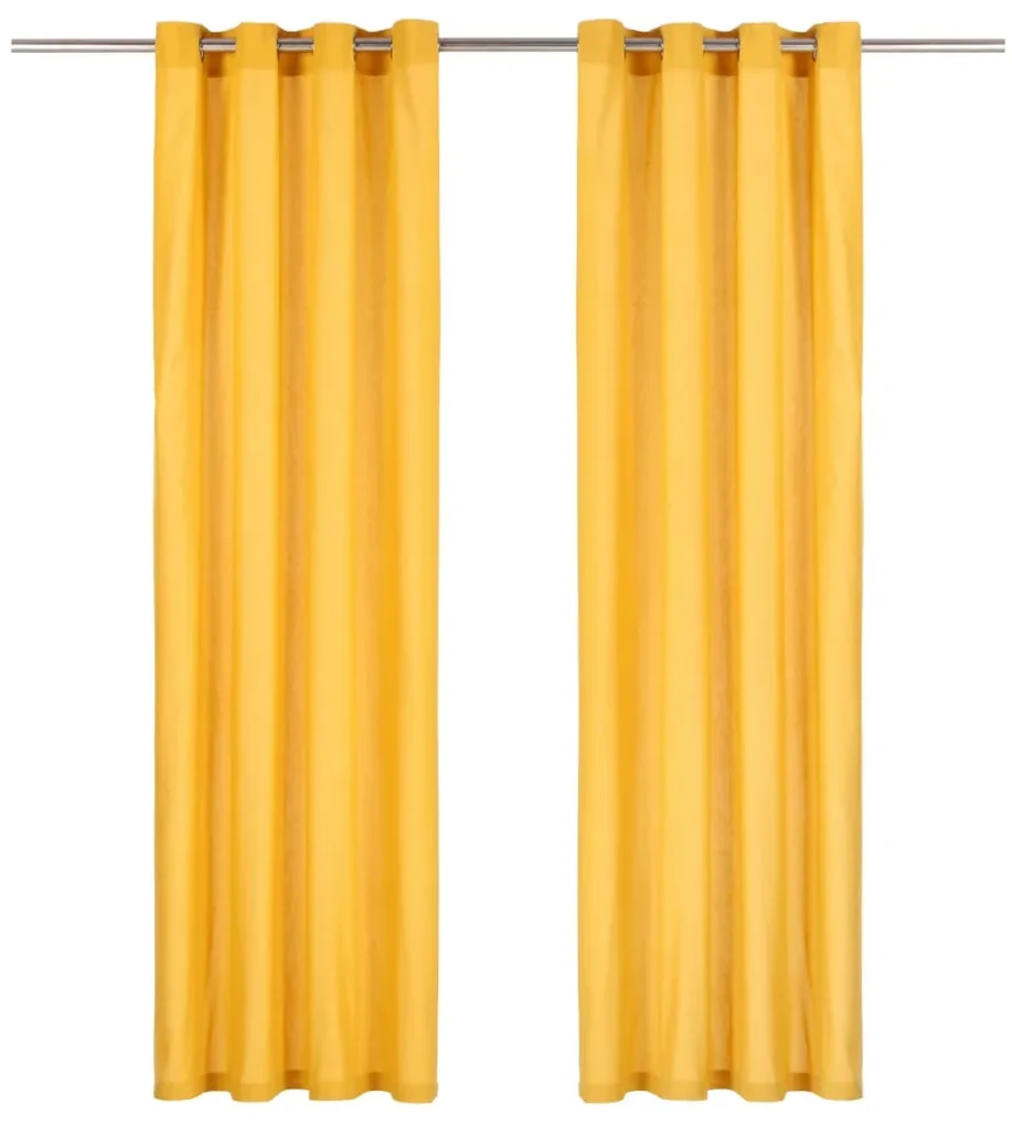 vidaXL Gordijnen met metalen ringen 2 st 140x245 cm katoen geel