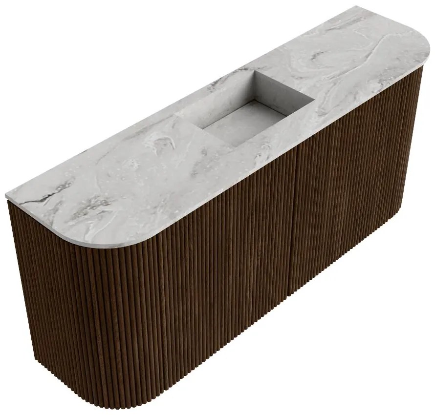 Mondiaz Joya DLux 95cm toiletmeubel ronding links/rechts walnut met wastafel faye midden zonder kraangat glace