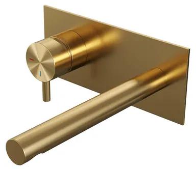 Brauer Gold Edition Wastafelmengkraan inbouw - rechte uitloop rechts - hendel kort smal - afdekplaat - model B2 PVD - geborsteld goud 5-GG-083-S5