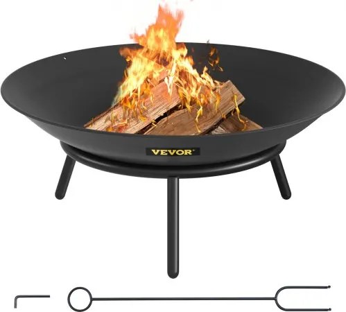 VEVOR Vuurkorf Buiten 55,5 cm Diameter Vuurschaal Zwart Geschilderd Koolstofstaal Outdoor Fire Bowl met 2-in-1 Functionele, Basis en Brandhoutstok Toegepast in Tuinen Patio's Parken Achtertuinen enz