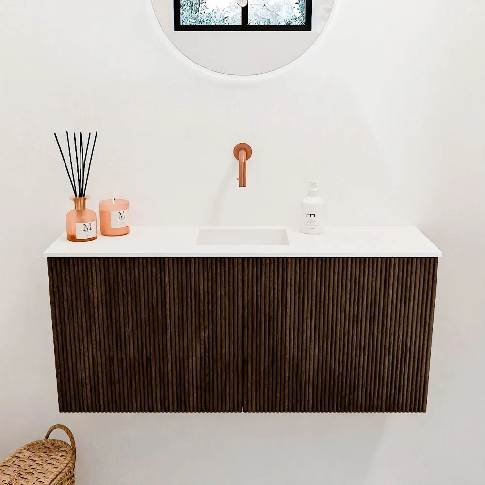 Mondiaz Joya 90cm toiletmeubel walnut met wastafel faye midden zonder kraangat talc