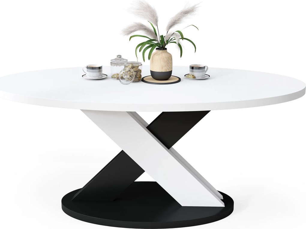 Mazzoni LOXA Wit / Zwart - OVALE SALONTAFEL 120x65 cm