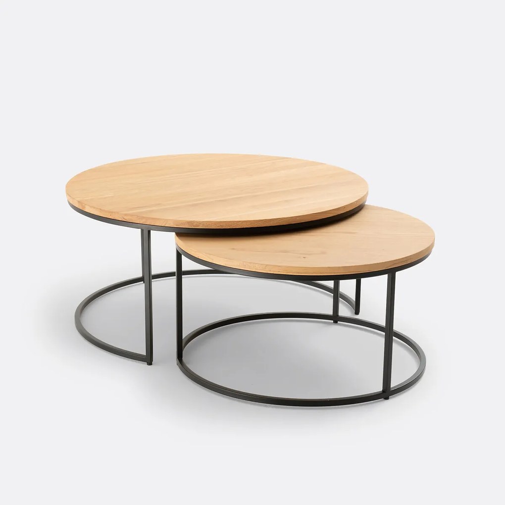 Set van 2 grote nesting salontafels, eiken blad, HIBA