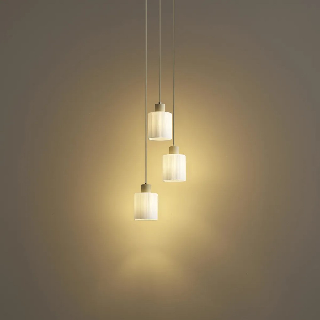Scandinavische hanglamp beige met wit glas rond 3-lichts - Wisp