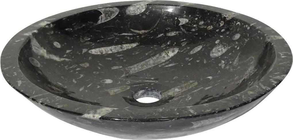 Zwart marmeren waskom | Eeuwenoud Orthoceras Fossiel | 44 x 44 x 10,5 cm