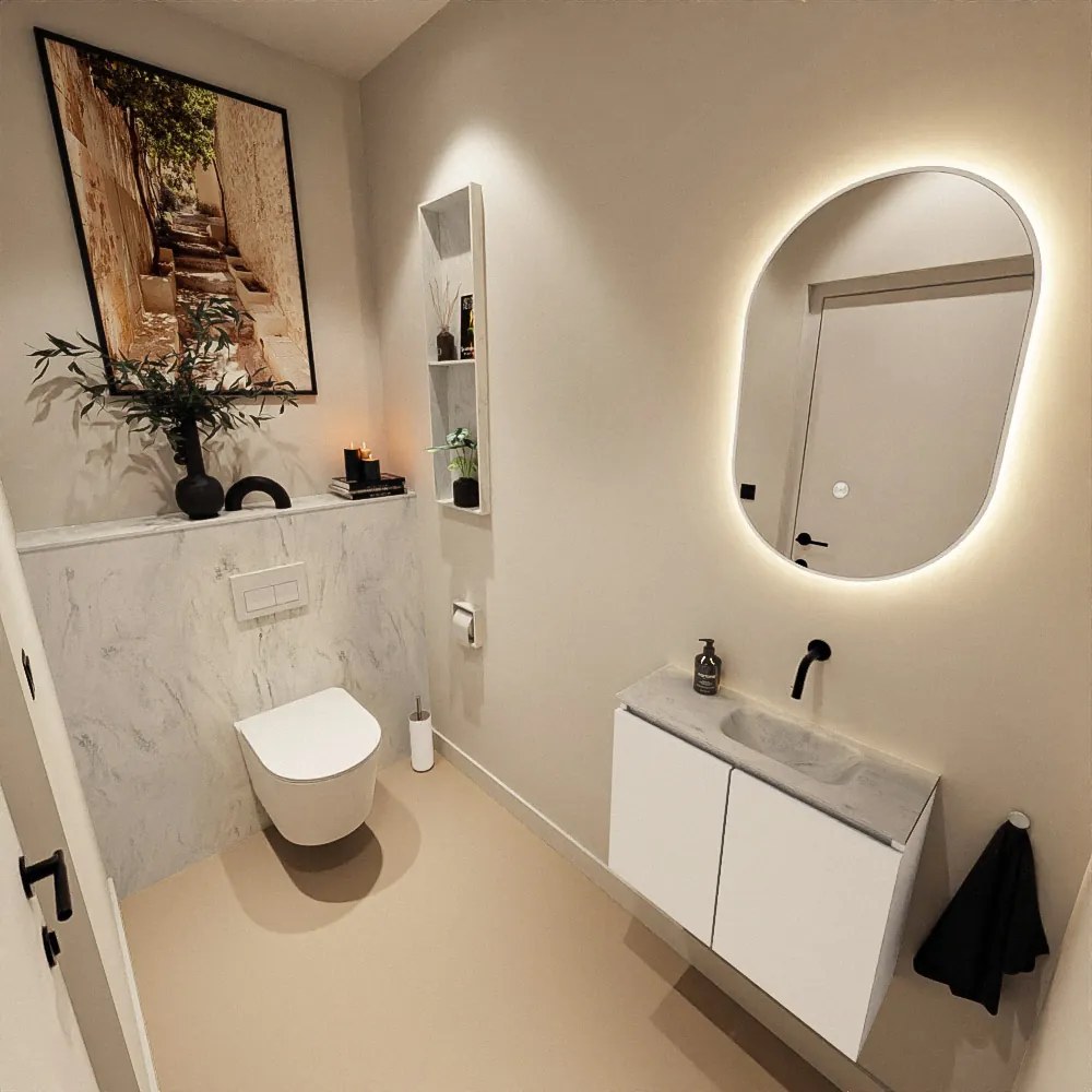 Mondiaz Ture DLux toiletmeubel 60cm talc met wastafel opalo rechts zonder kraangat