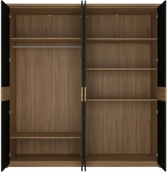 Kledingkast Melenou 103, Zwart, Stirling eik, 215x206x65cm, 261 kg, Kledingkast deuren: Met scharnieren