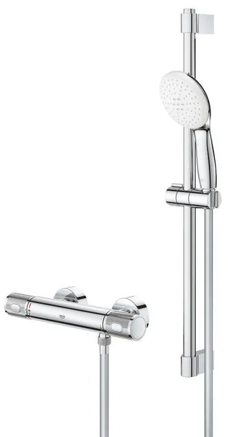 GROHE Grohtherm 1000 Performance Doucheset - thermostatische douchekraan - met rozetten - met glijstangset - 60cm - ronde handdouche - 2 straalsoorten - gladde doucheslang - chroom 34834001