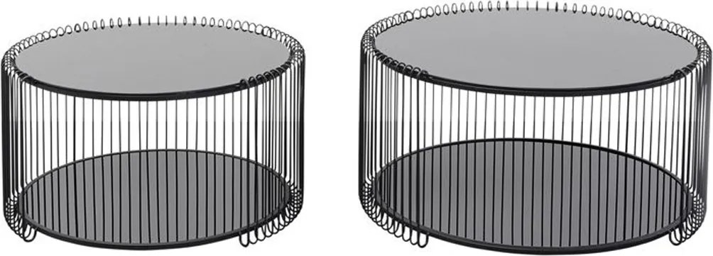 Ronde Salontafel Set Met Glasplaat Zwart - 69.5 X 69.5cm.
