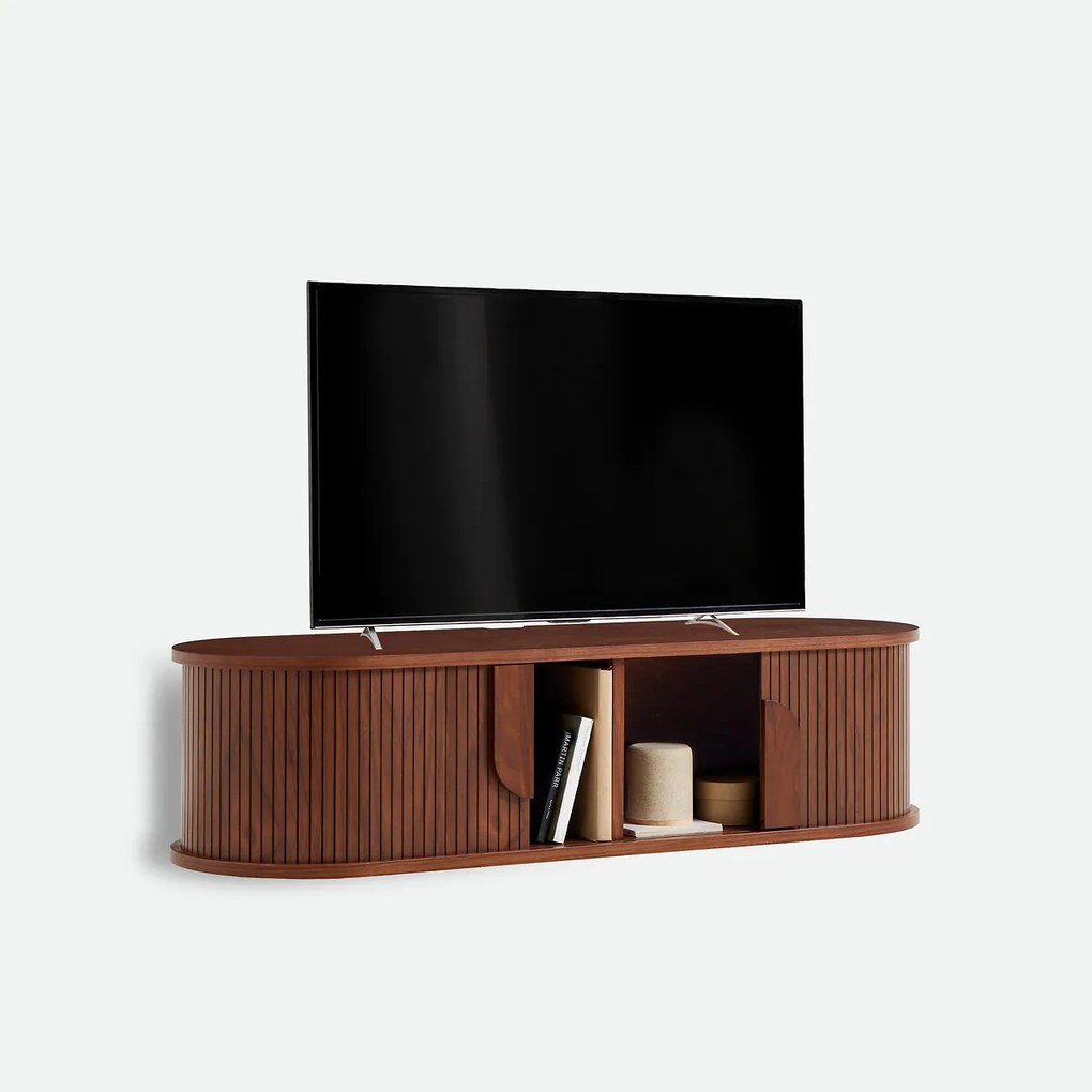 TV-meubel van notenfineer, 2 schuifdeuren, B 120 cm, MARCELINO