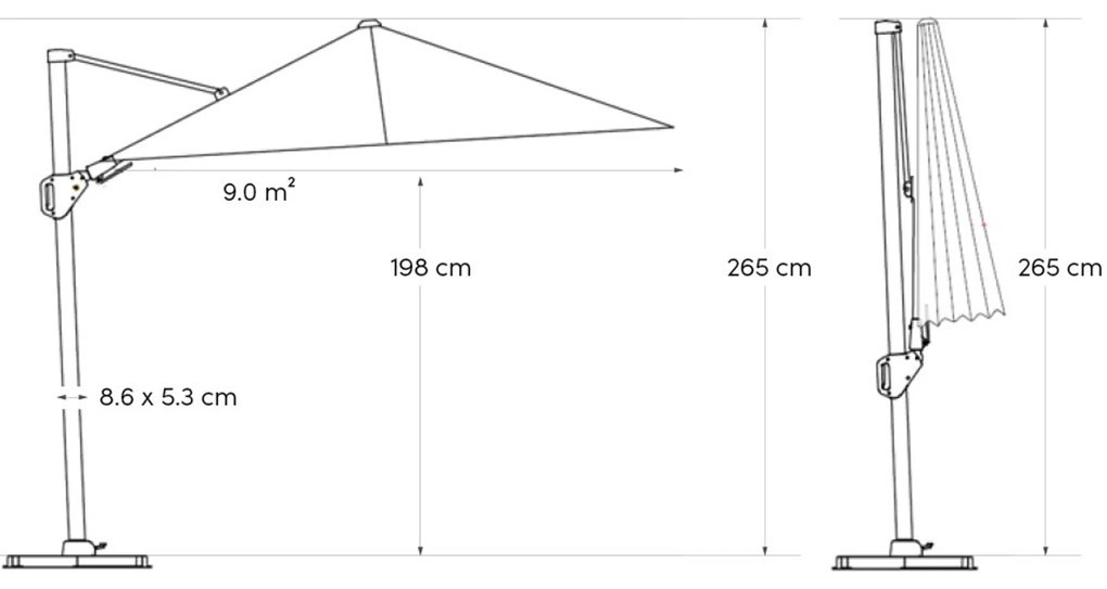 Platinum Challenger zweefparasol T2 3x3m (excl. voet) white