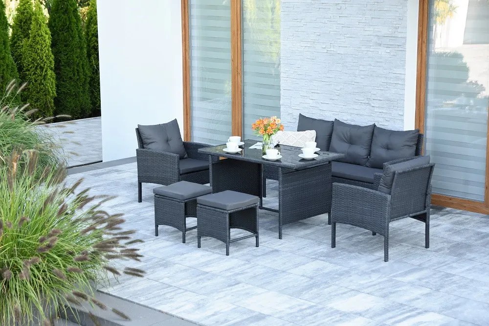 Technorattan set met poefs Bari Garden Point antraciet