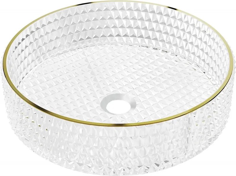 Mexen Aura glazen opzetwastafel 39 x 39 cm, transparant/goud - 24013905