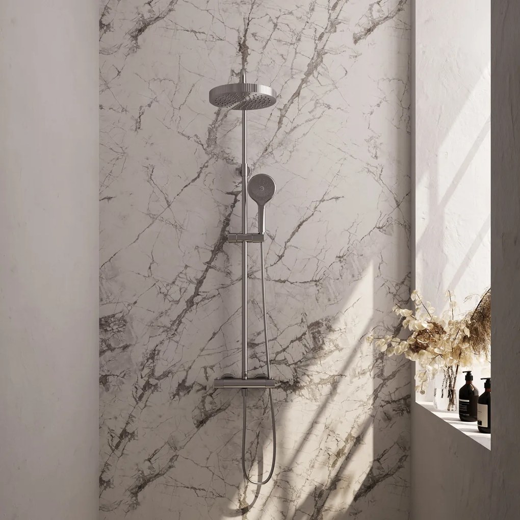 Brauer Stripe opbouw regendouche met 25cm hoofddouche en 3 standen handdouche RVS geborsteld PVD