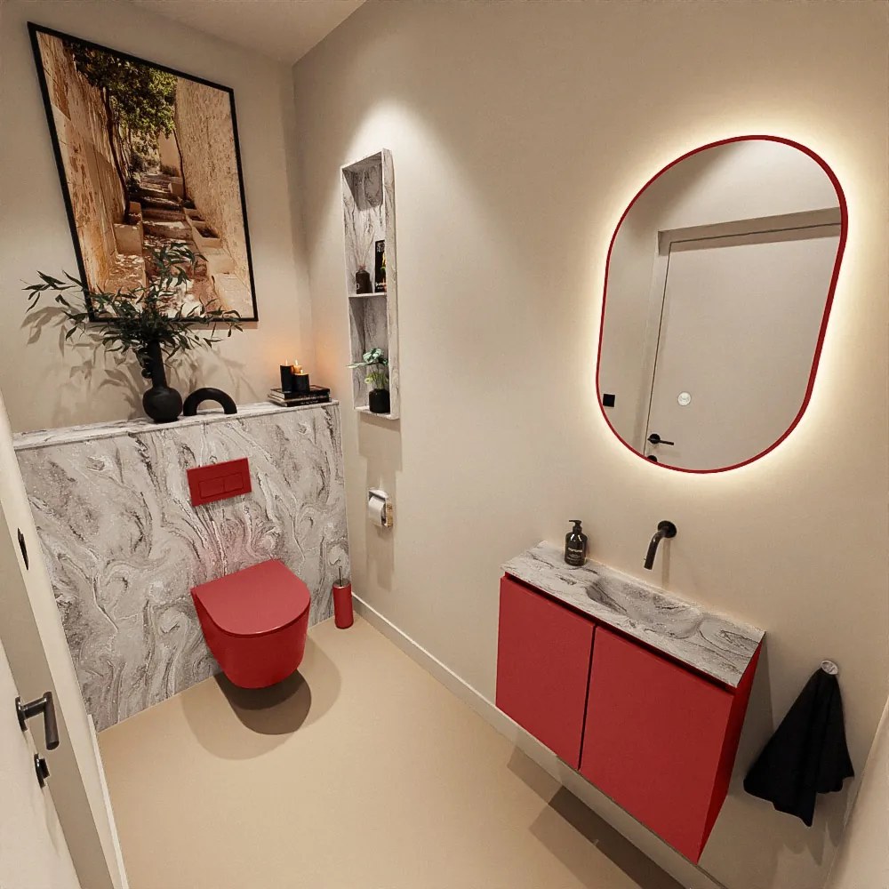 Mondiaz Ture DLux toiletmeubel 60cm fire met wastafel glace rechts zonder kraangat