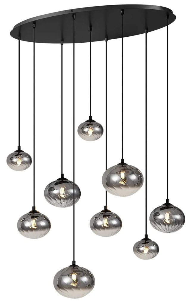 Moderne hanglamp zwart met smoke glas 9-lichts - Jia