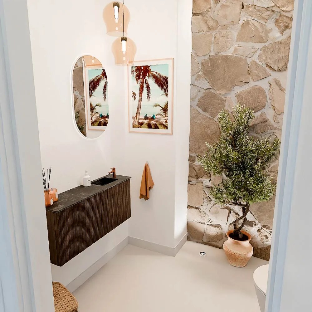 Mondiaz Joya DLux 90cm toiletmeubel walnut met wastafel faye rechts 1 kraangat lava