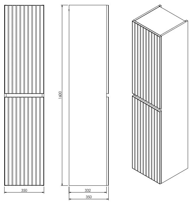 Fontana Versus kolomkast met ribbelfront 160x35x35cm mat wit