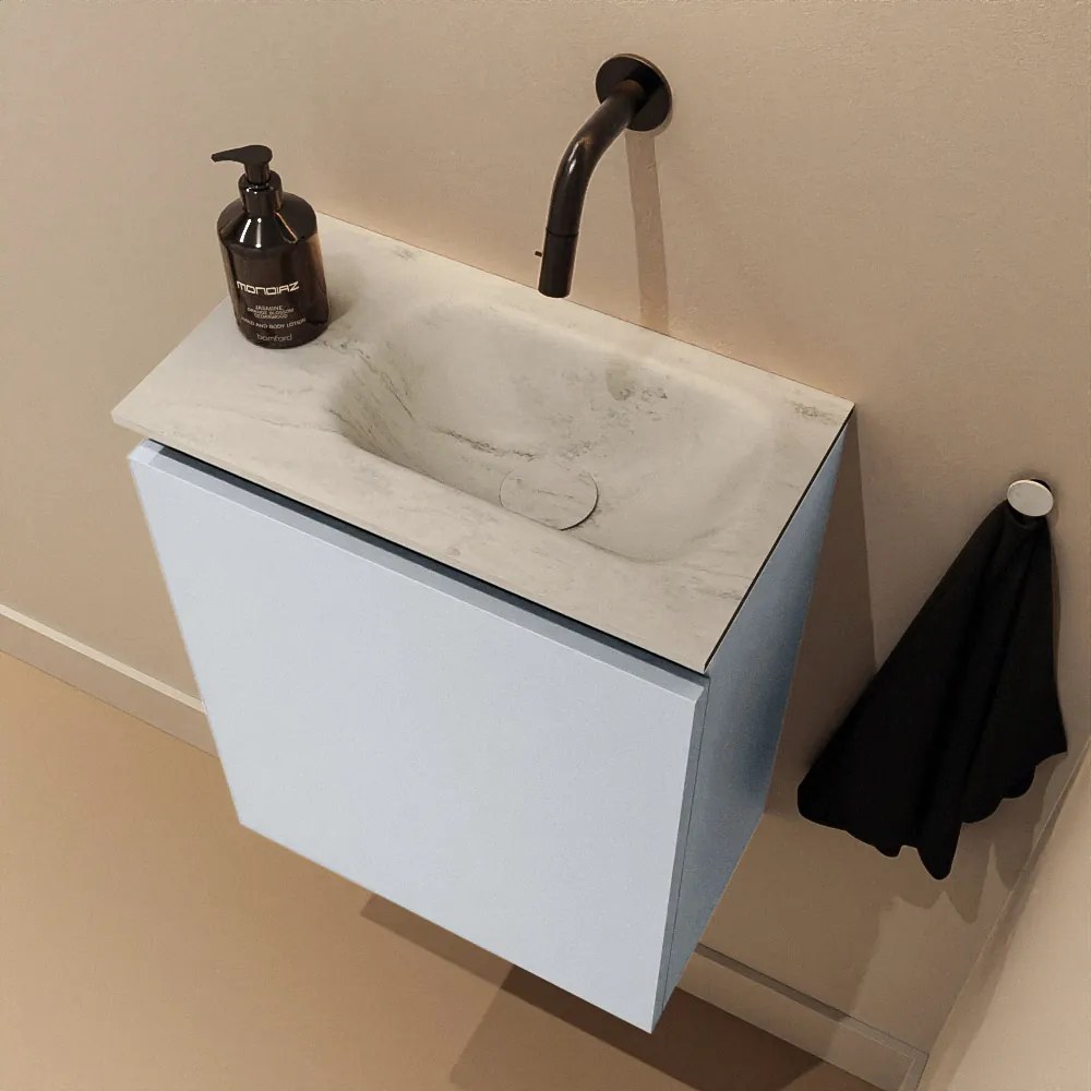 Mondiaz Ture DLux toiletmeubel 40cm clay met wastafel opalo rechts zonder kraangat