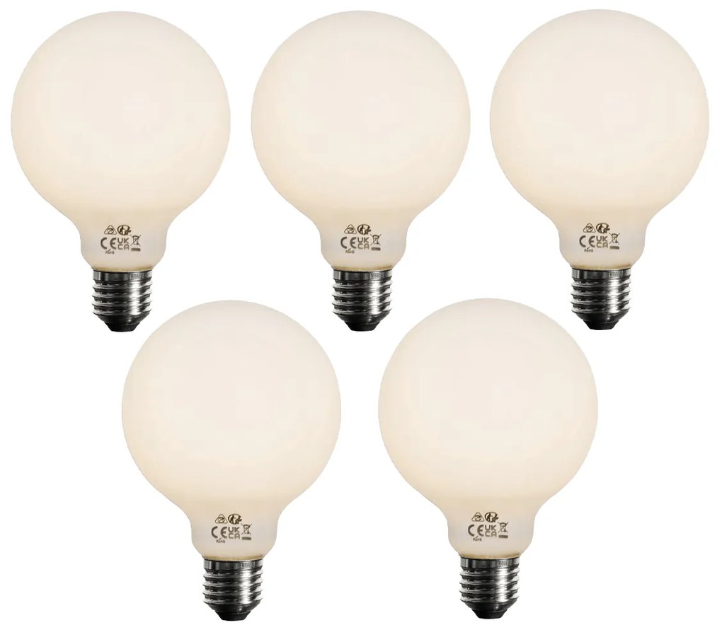 Set van 5 E27 dimbare LED lamp opaal G95 5W 450 lm 3000K
