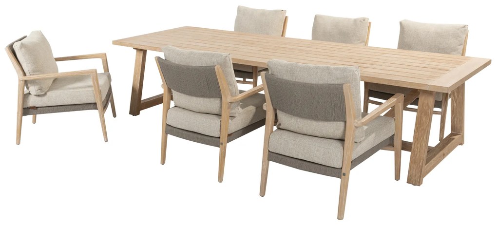 4 Seasons Outdoor Julia low dining set van geborsteld teak met Noah tafel 300 x 100 cm      houtkleur weerbestendig