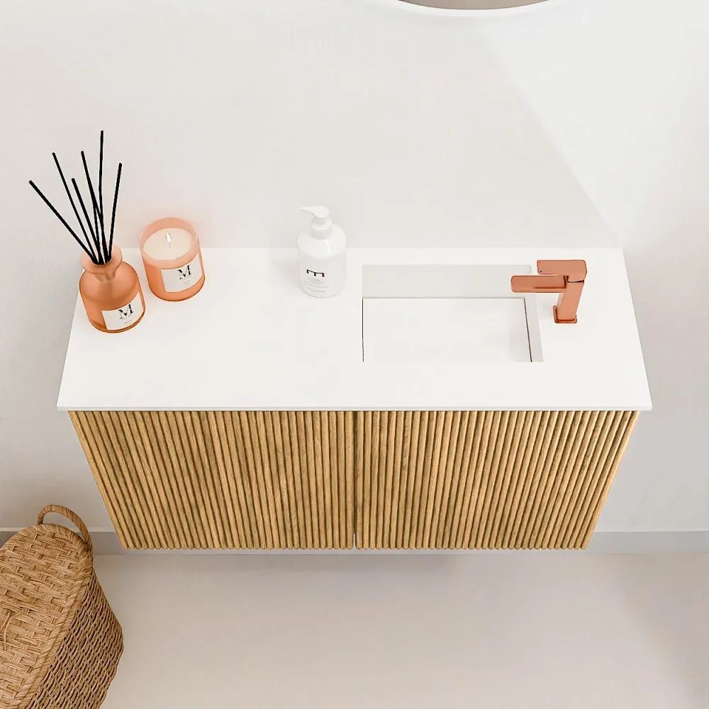 Mondiaz Joya 70cm toiletmeubel oak met wastafel faye rechts 1 kraangat talc