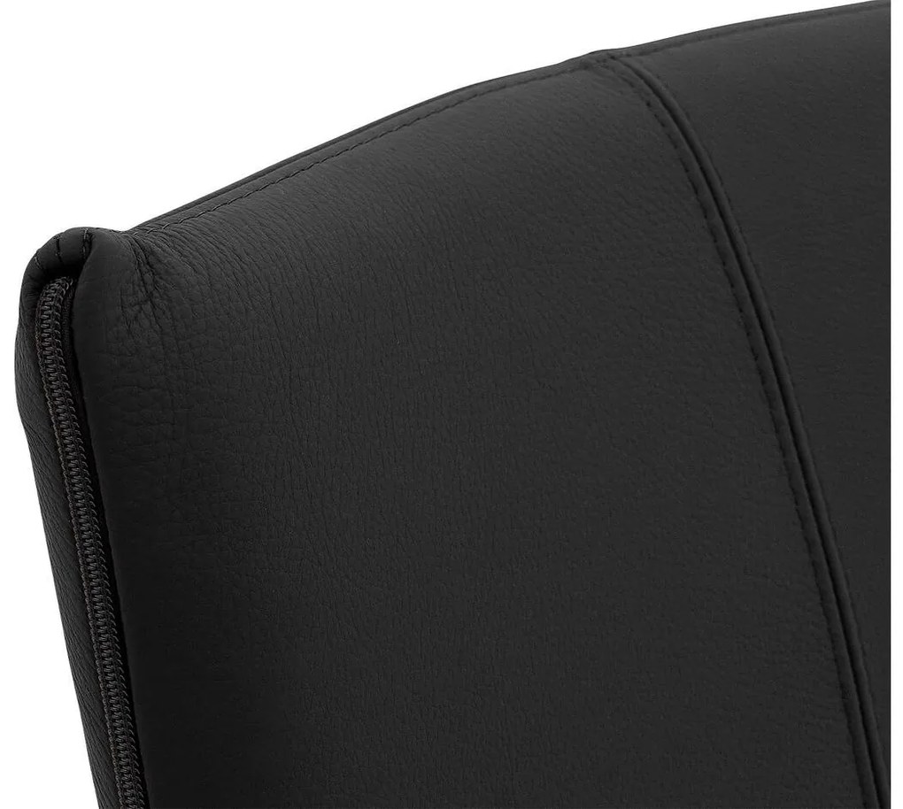 Goossens Eetkamerstoel Funk RVS Poten zwart leer leuning en Transparant skater wiel met rvs kapmet wielen, modern design